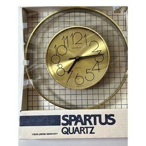 Vintage Spartus Quartz Wall Clock Gold Tone Clear Acrylic Ring Modern Retro